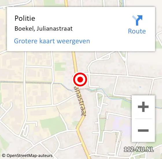 Locatie op kaart van de 112 melding: Politie Boekel, Julianastraat op 23 augustus 2024 17:24