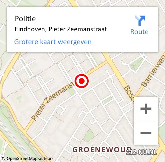 Locatie op kaart van de 112 melding: Politie Eindhoven, Pieter Zeemanstraat op 23 augustus 2024 17:25