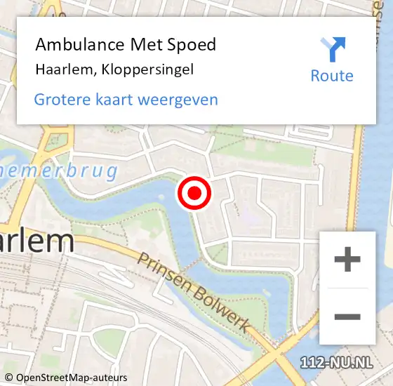 Locatie op kaart van de 112 melding: Ambulance Met Spoed Naar Haarlem, Kloppersingel op 23 augustus 2024 17:50