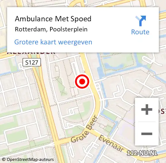 Locatie op kaart van de 112 melding: Ambulance Met Spoed Naar Rotterdam, Poolsterplein op 23 augustus 2024 17:54