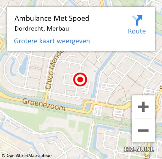 Locatie op kaart van de 112 melding: Ambulance Met Spoed Naar Dordrecht, Merbau op 23 augustus 2024 18:09