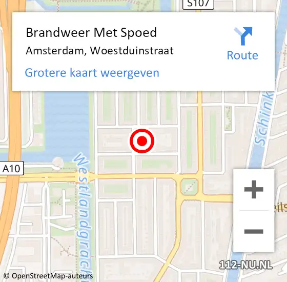 Locatie op kaart van de 112 melding: Brandweer Met Spoed Naar Amsterdam, Woestduinstraat op 23 augustus 2024 18:31