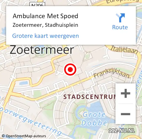 Locatie op kaart van de 112 melding: Ambulance Met Spoed Naar Zoetermeer, Stadhuisplein op 23 augustus 2024 18:52