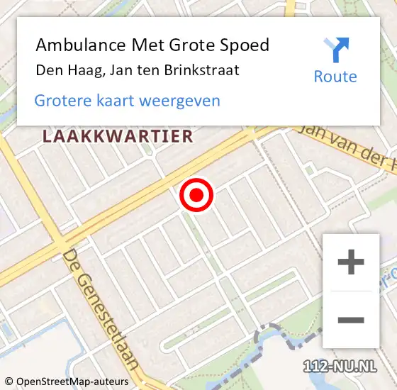 Locatie op kaart van de 112 melding: Ambulance Met Grote Spoed Naar Den Haag, Jan ten Brinkstraat op 23 augustus 2024 19:00