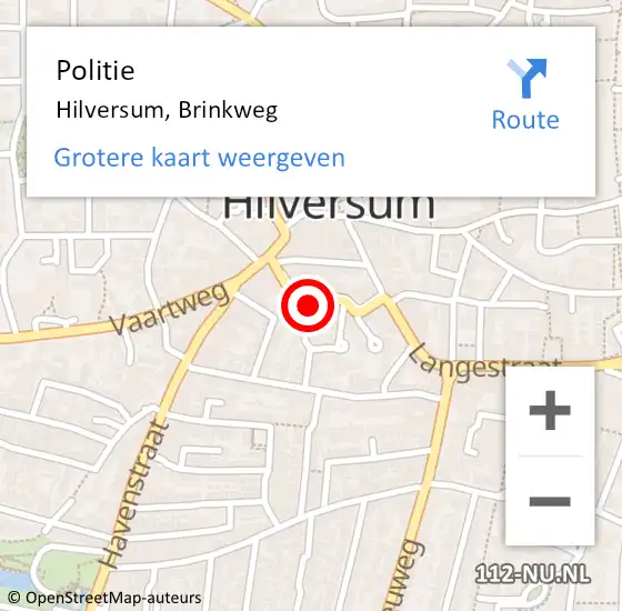 Locatie op kaart van de 112 melding: Politie Hilversum, Brinkweg op 23 augustus 2024 19:07