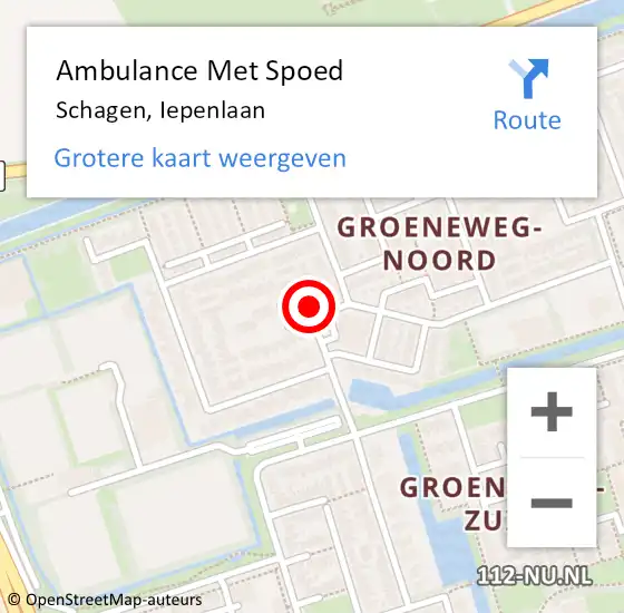 Locatie op kaart van de 112 melding: Ambulance Met Spoed Naar Schagen, Iepenlaan op 23 augustus 2024 19:46