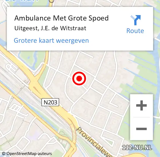 Locatie op kaart van de 112 melding: Ambulance Met Grote Spoed Naar Uitgeest, J.E. de Witstraat op 23 augustus 2024 19:52