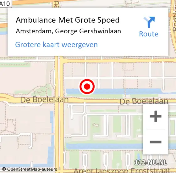 Locatie op kaart van de 112 melding: Ambulance Met Grote Spoed Naar Amsterdam, George Gershwinlaan op 23 augustus 2024 19:56