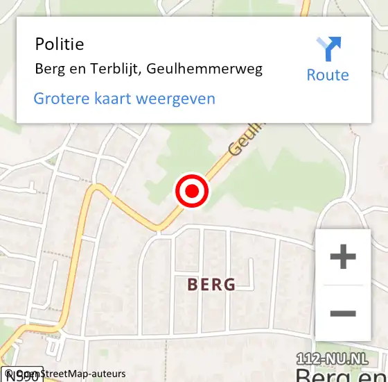 Locatie op kaart van de 112 melding: Politie Berg en Terblijt, Geulhemmerweg op 23 augustus 2024 20:03