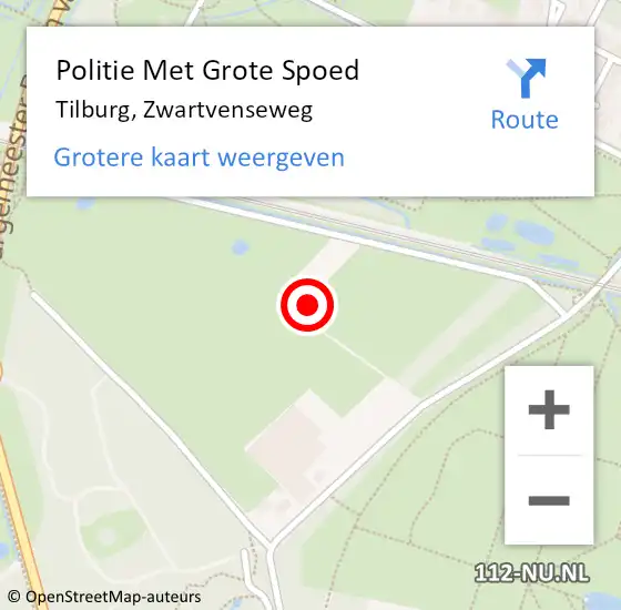 Locatie op kaart van de 112 melding: Politie Met Grote Spoed Naar Tilburg, Zwartvenseweg op 23 augustus 2024 20:08