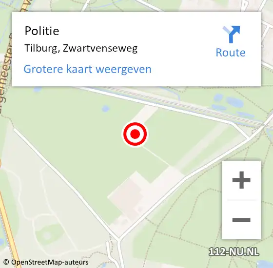 Locatie op kaart van de 112 melding: Politie Tilburg, Zwartvenseweg op 23 augustus 2024 20:08