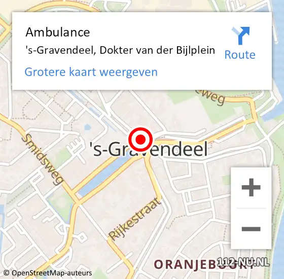 Locatie op kaart van de 112 melding: Ambulance 's-Gravendeel, Dokter van der Bijlplein op 23 augustus 2024 20:10