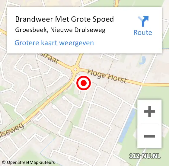 Locatie op kaart van de 112 melding: Brandweer Met Grote Spoed Naar Groesbeek, Nieuwe Drulseweg op 23 augustus 2024 20:26