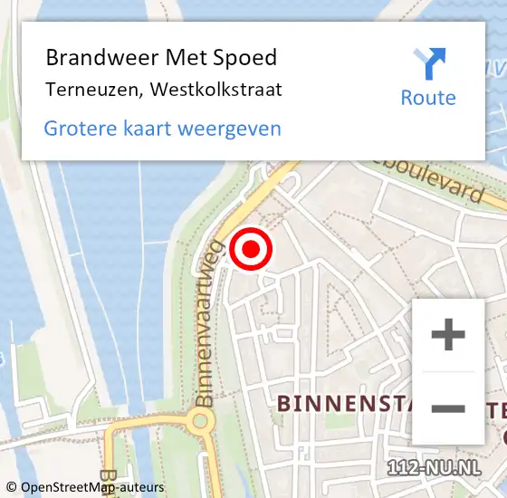 Locatie op kaart van de 112 melding: Brandweer Met Spoed Naar Terneuzen, Westkolkstraat op 23 augustus 2024 20:51