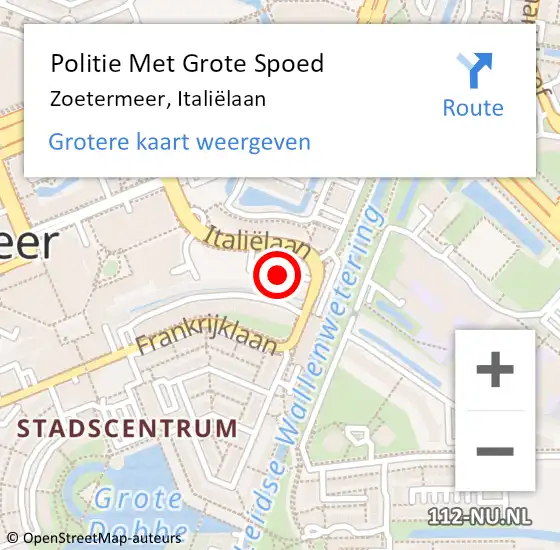 Locatie op kaart van de 112 melding: Politie Met Grote Spoed Naar Zoetermeer, Italiëlaan op 23 augustus 2024 21:27