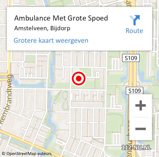 Locatie op kaart van de 112 melding: Ambulance Met Grote Spoed Naar Amstelveen, Bijdorp op 23 augustus 2024 21:52