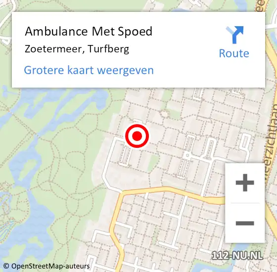 Locatie op kaart van de 112 melding: Ambulance Met Spoed Naar Zoetermeer, Turfberg op 23 augustus 2024 22:05