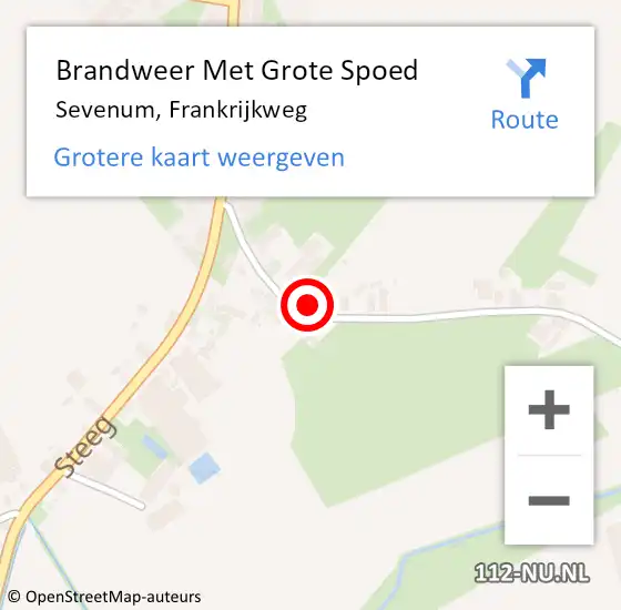 Locatie op kaart van de 112 melding: Brandweer Met Grote Spoed Naar Sevenum, Frankrijkweg op 23 augustus 2024 22:06