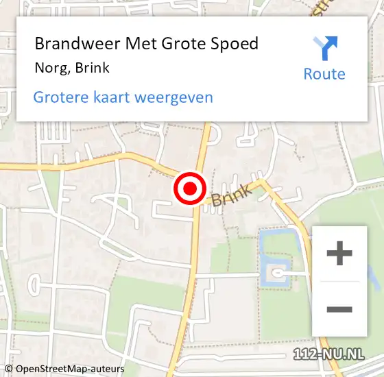 Locatie op kaart van de 112 melding: Brandweer Met Grote Spoed Naar Norg, Brink op 23 augustus 2024 22:08