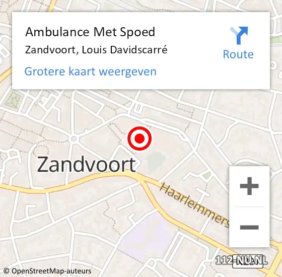 Locatie op kaart van de 112 melding: Ambulance Met Spoed Naar Zandvoort, Louis Davidscarré op 23 augustus 2024 22:15