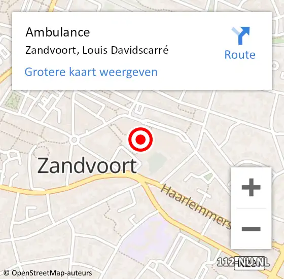 Locatie op kaart van de 112 melding: Ambulance Zandvoort, Louis Davidscarré op 23 augustus 2024 22:18