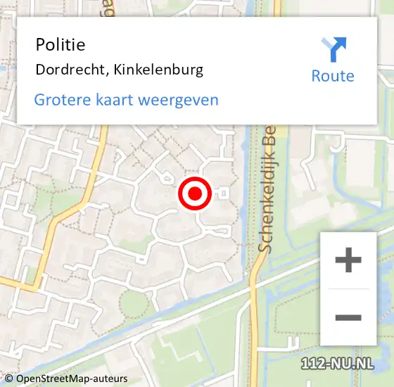 Locatie op kaart van de 112 melding: Politie Dordrecht, Kinkelenburg op 23 augustus 2024 22:33