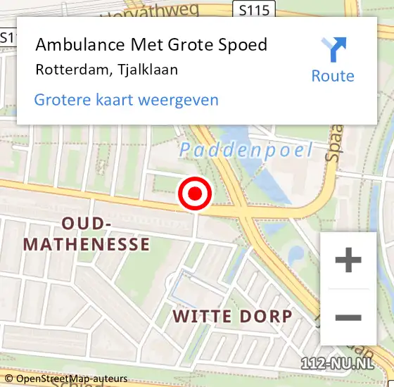 Locatie op kaart van de 112 melding: Ambulance Met Grote Spoed Naar Rotterdam, Tjalklaan op 23 augustus 2024 22:51