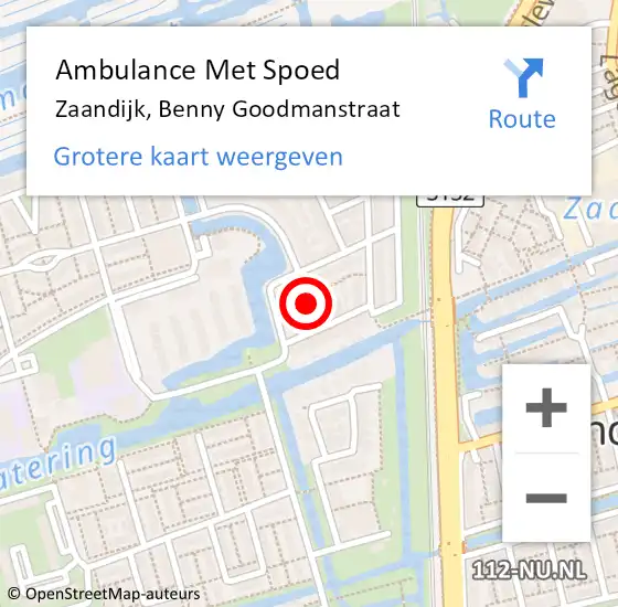 Locatie op kaart van de 112 melding: Ambulance Met Spoed Naar Zaandijk, Benny Goodmanstraat op 23 augustus 2024 22:59