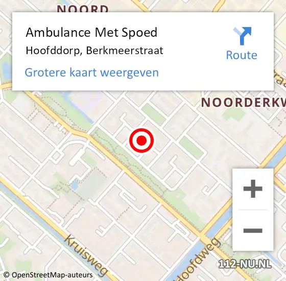 Locatie op kaart van de 112 melding: Ambulance Met Spoed Naar Hoofddorp, Berkmeerstraat op 23 augustus 2024 23:02