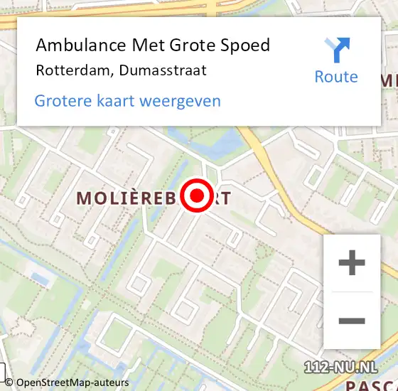 Locatie op kaart van de 112 melding: Ambulance Met Grote Spoed Naar Rotterdam, Dumasstraat op 23 augustus 2024 23:44