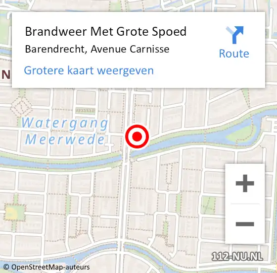 Locatie op kaart van de 112 melding: Brandweer Met Grote Spoed Naar Barendrecht, Avenue Carnisse op 24 augustus 2024 00:03