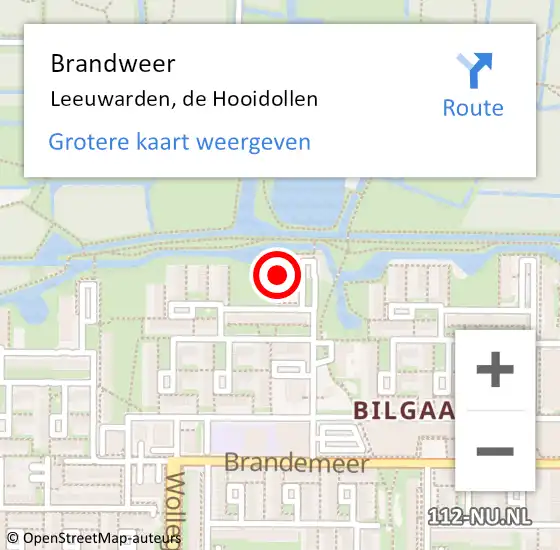 Locatie op kaart van de 112 melding: Brandweer Leeuwarden, de Hooidollen op 24 augustus 2024 00:35