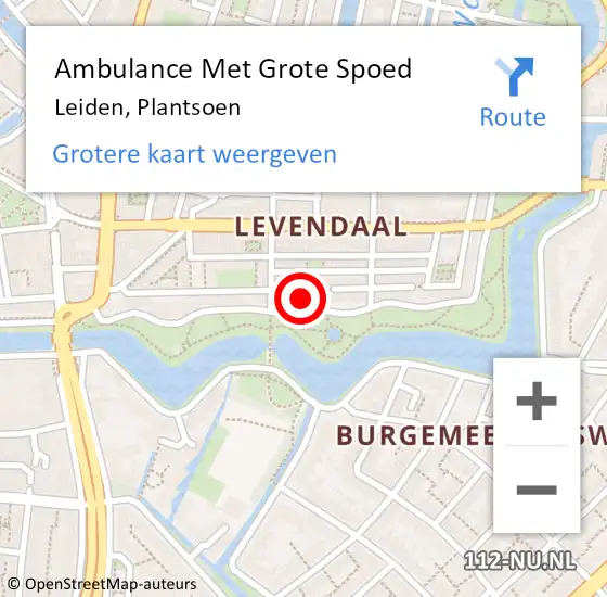 Locatie op kaart van de 112 melding: Ambulance Met Grote Spoed Naar Leiden, Plantsoen op 24 augustus 2024 00:59