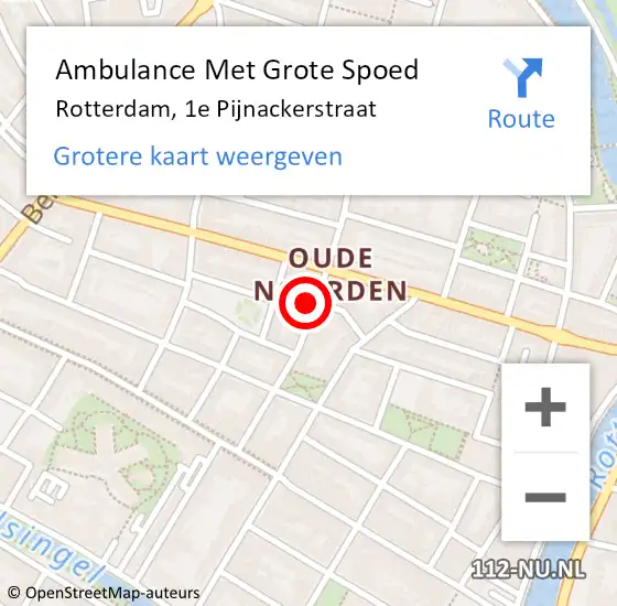 Locatie op kaart van de 112 melding: Ambulance Met Grote Spoed Naar Rotterdam, 1e Pijnackerstraat op 24 augustus 2024 01:09