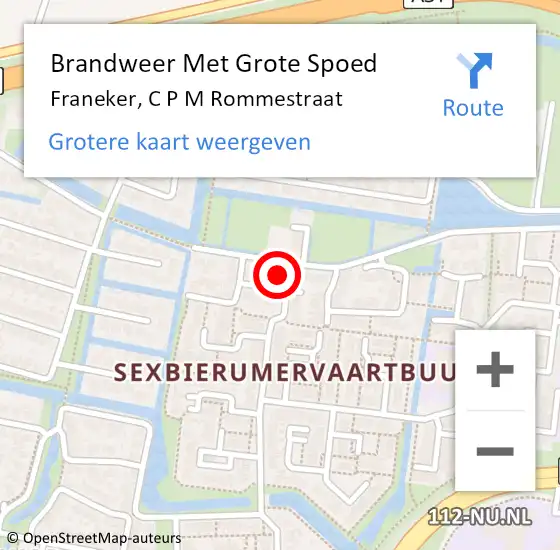 Locatie op kaart van de 112 melding: Brandweer Met Grote Spoed Naar Franeker, C P M Rommestraat op 24 augustus 2024 01:20