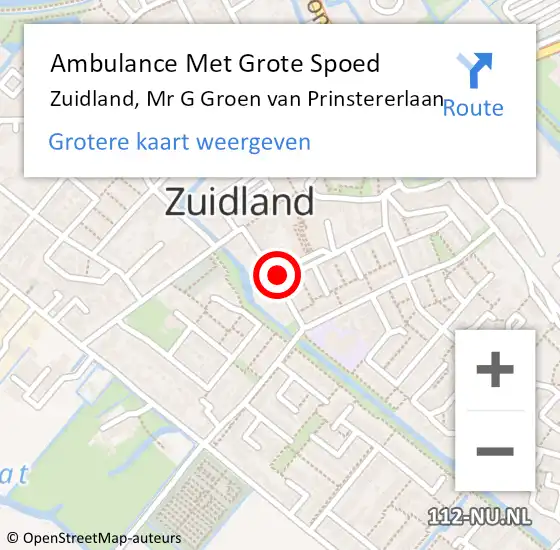 Locatie op kaart van de 112 melding: Ambulance Met Grote Spoed Naar Zuidland, Mr G Groen van Prinstererlaan op 24 augustus 2024 01:29