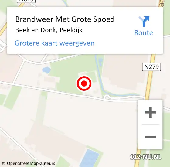 Locatie op kaart van de 112 melding: Brandweer Met Grote Spoed Naar Beek en Donk, Peeldijk op 24 augustus 2024 01:58