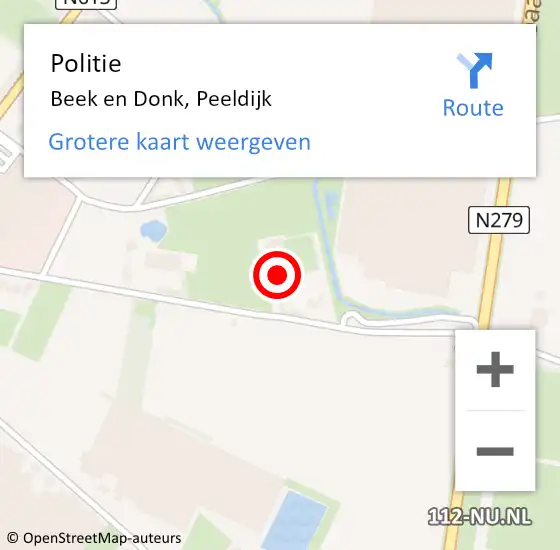 Locatie op kaart van de 112 melding: Politie Beek en Donk, Peeldijk op 24 augustus 2024 02:06