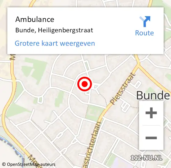 Locatie op kaart van de 112 melding: Ambulance Bunde, Heiligenbergstraat op 17 oktober 2014 14:39