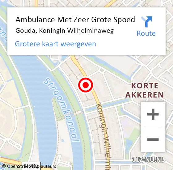 Locatie op kaart van de 112 melding: Ambulance Met Zeer Grote Spoed Naar Gouda, Koningin Wilhelminaweg op 24 augustus 2024 02:23