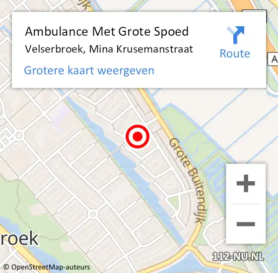 Locatie op kaart van de 112 melding: Ambulance Met Grote Spoed Naar Velserbroek, Mina Krusemanstraat op 24 augustus 2024 02:25