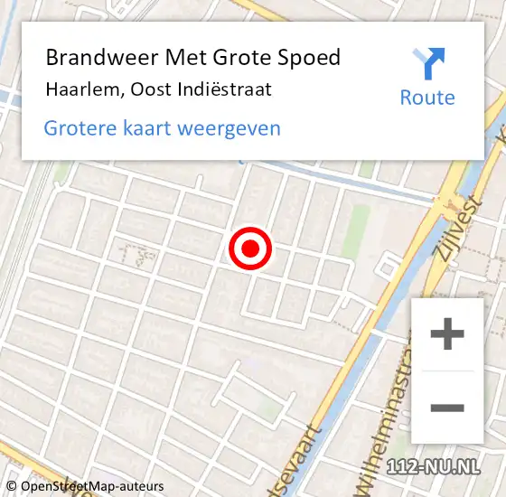 Locatie op kaart van de 112 melding: Brandweer Met Grote Spoed Naar Haarlem, Oost Indiëstraat op 24 augustus 2024 02:34