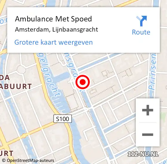 Locatie op kaart van de 112 melding: Ambulance Met Spoed Naar Amsterdam, Lijnbaansgracht op 24 augustus 2024 03:03