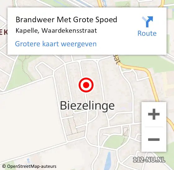 Locatie op kaart van de 112 melding: Brandweer Met Grote Spoed Naar Kapelle, Waardekensstraat op 24 augustus 2024 03:35