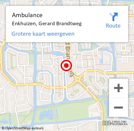 Locatie op kaart van de 112 melding: Ambulance Enkhuizen, Gerard Brandtweg op 24 augustus 2024 03:46