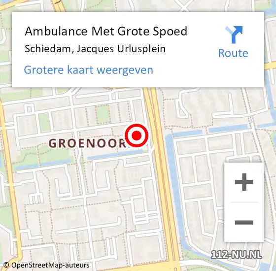 Locatie op kaart van de 112 melding: Ambulance Met Grote Spoed Naar Schiedam, Jacques Urlusplein op 24 augustus 2024 04:25