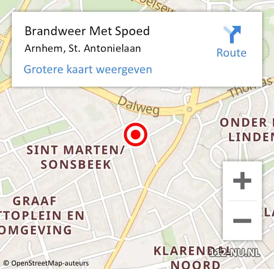 Locatie op kaart van de 112 melding: Brandweer Met Spoed Naar Arnhem, St. Antonielaan op 24 augustus 2024 04:27