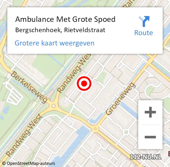 Locatie op kaart van de 112 melding: Ambulance Met Grote Spoed Naar Bergschenhoek, Rietveldstraat op 24 augustus 2024 04:56