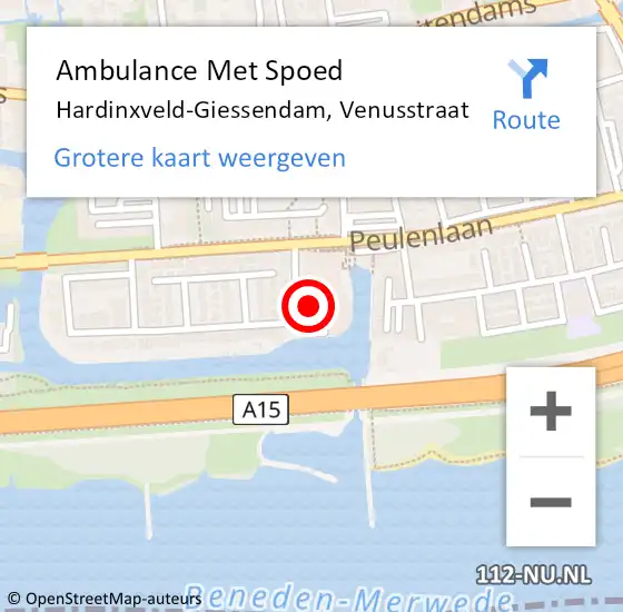 Locatie op kaart van de 112 melding: Ambulance Met Spoed Naar Hardinxveld-Giessendam, Venusstraat op 24 augustus 2024 05:12