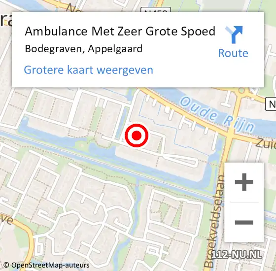 Locatie op kaart van de 112 melding: Ambulance Met Zeer Grote Spoed Naar Bodegraven, Appelgaard op 24 augustus 2024 05:35